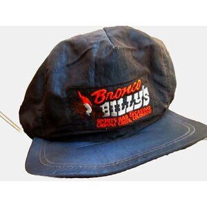 Vtg 70s 80s BLUE SATIN NYLON BRONCO BILLY'S COLORADO CASINO BILLED HAT CAP